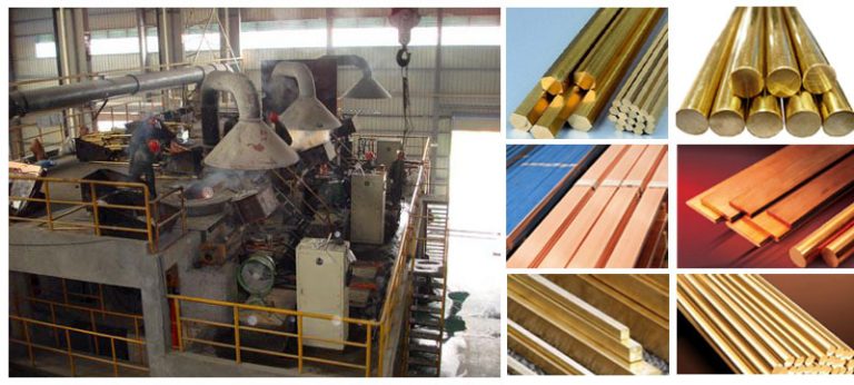 Brass and copper horizontal continuous casting production line for rods and plate billets